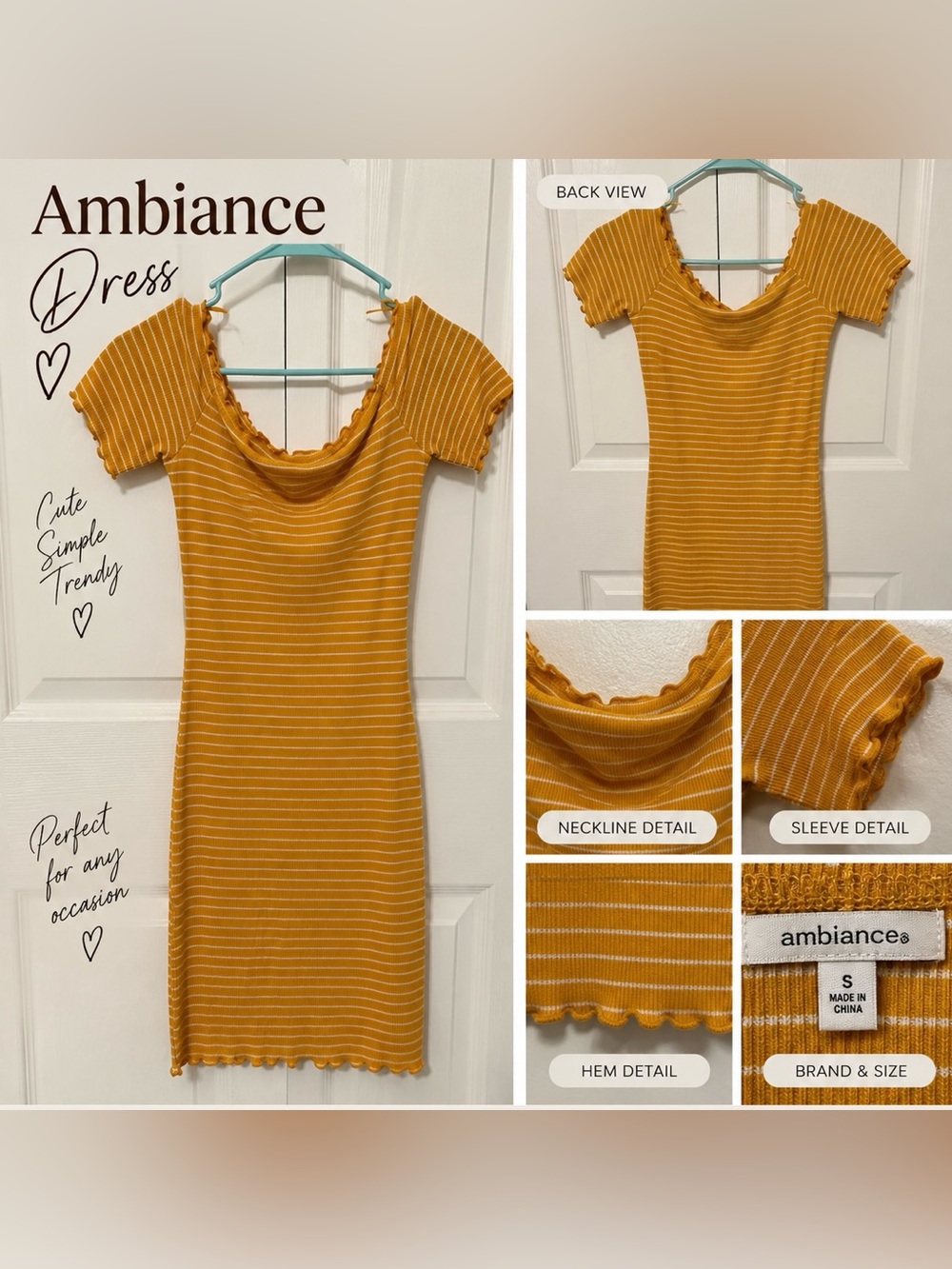 Ambiance Mustard Yellow Striped Ribbed Scoop Neck Midi Dress